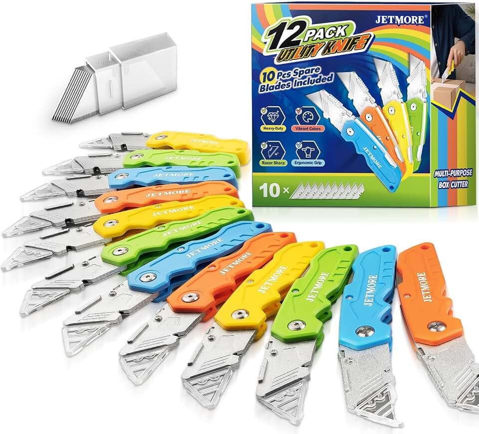 JETMORE 12 Pack Box Cutter Utility Knife Tool with 10 Blades Razor Knife