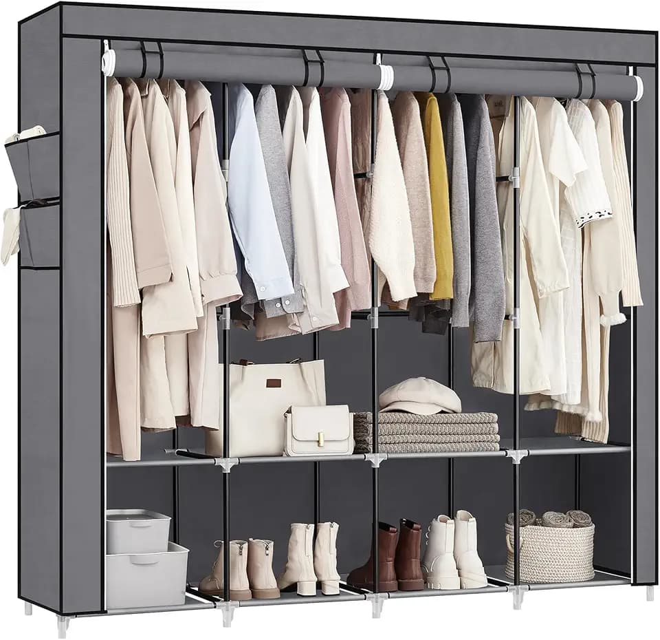 SONGMICS Portable Closet with Cover, 4 Hanging Rods and Shelves