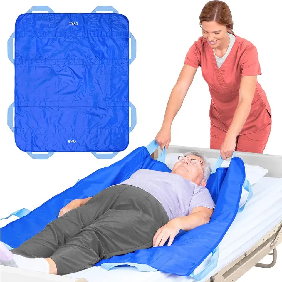 EYRA Patienten-Gleittuch 122×102 cm mit 8 Griffen – Transferlaken & Positionierungshilfe für Pflege, Senioren & Betttransfer – Waschbar, Wiederverwendbar, Belastbar bis 180 kg