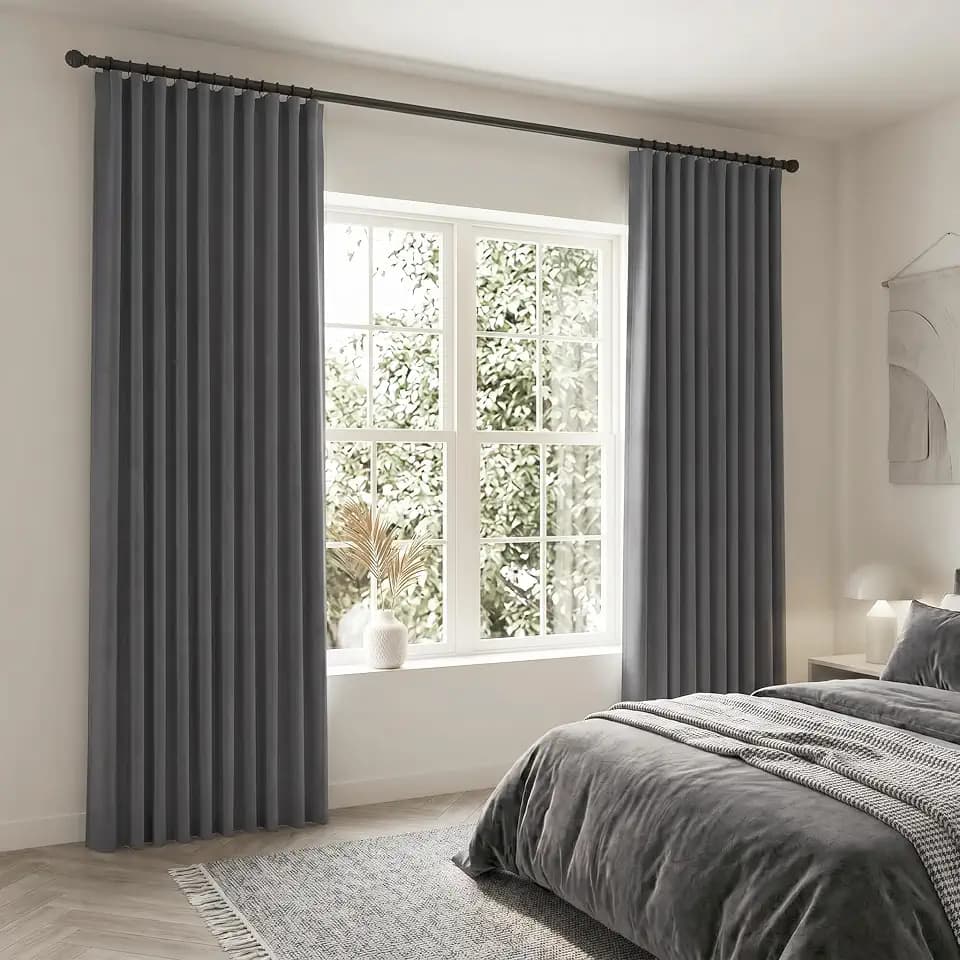 SHINELAND 88 Inches Long Room Darkening Curtains 2 Panels Set,Thermal Insulated Dark Grey Blackout Curtains Back Tab/Rod Pocket for Bedroom Living Room