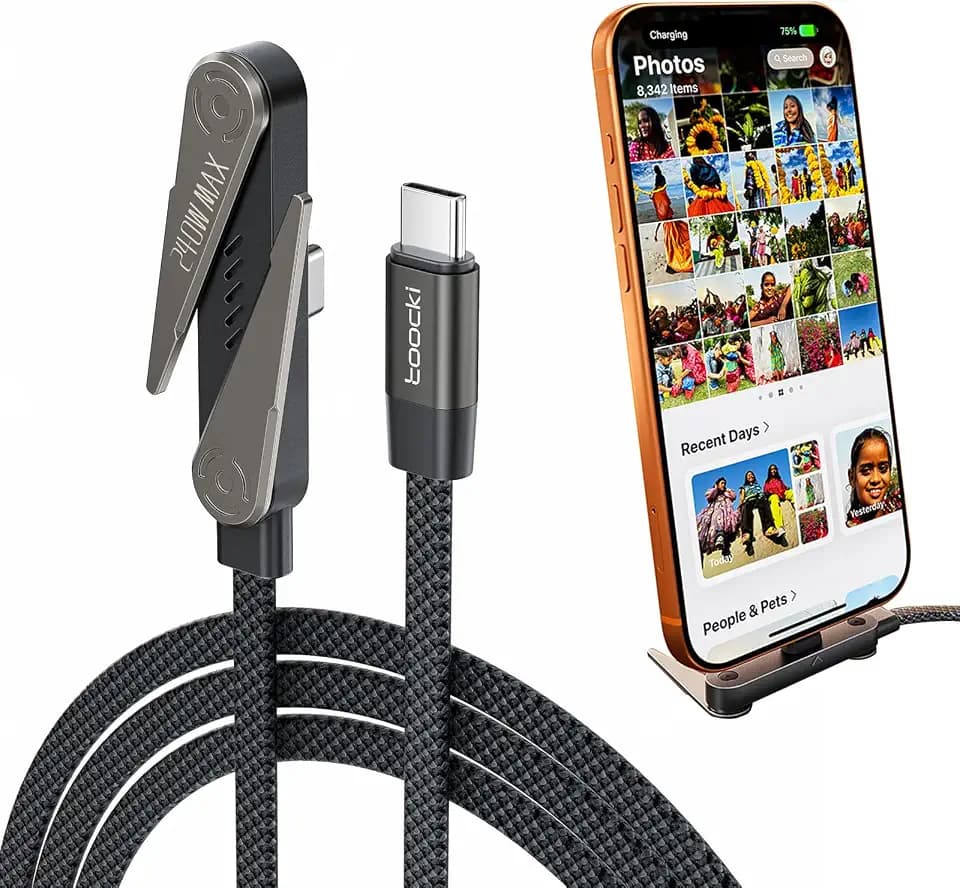 Superschnelles Ladekabel mit Ständer 1.5M, 2-in-1-Ladekabel mit Unsichtbarer Halterung und Ständer, 240 W Schnellladekabel mit Integriertem Handy-Ständer, Ladekabel Halterung, kompatibel (C-C)