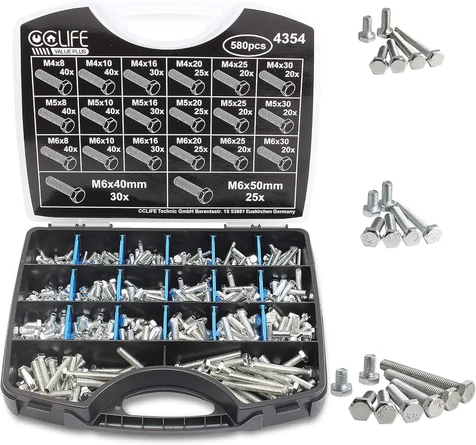 CCLIFE 580tlg Sechskantschrauben Set M4 M5 M6 8-50mm Vollgewinde