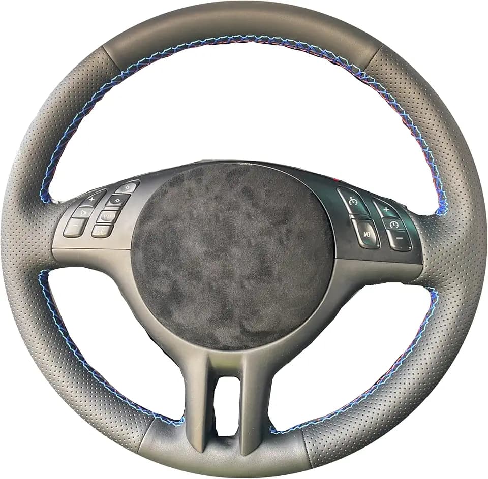 Handgenähtes schwarzes Perforiertes Leder Innenschutz Zubehör für Auto Lenkrad Abdeckung, für BMW 3 Serie E46 E46/5 2000-2005 / X5 E53 2000-2001