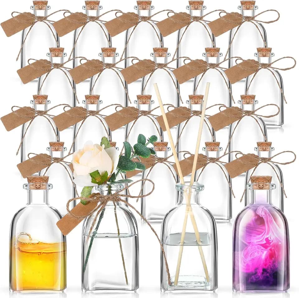 Baderke 24 Pcs Glass Potion Bottles with Cork Stoppers Clear Empty Jars
