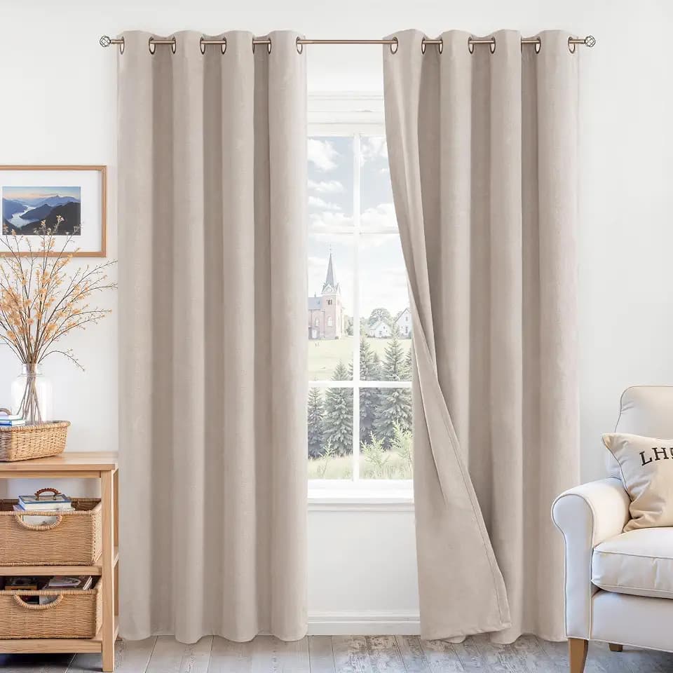 BGment 100% Tan Blackout Curtains for Living Room 84 Inch Long - 2 Panels