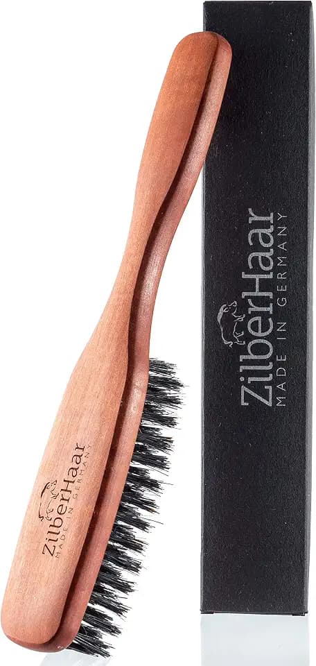 ZilberHaar Long Hair & Beard Brush, Stiff Boar Bristles, Natural Hardwood