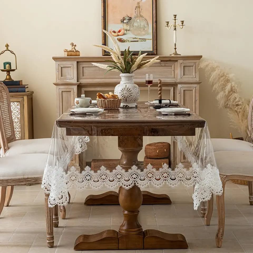 TPU Waterproof Oilproof Clear Small Square Tablecloth with Embroidered Lace Edge 33x33 Inch Stain Resistant Table Cloth Transparent Table Cover for Kitchen Dining Picnic (White,33"x33")