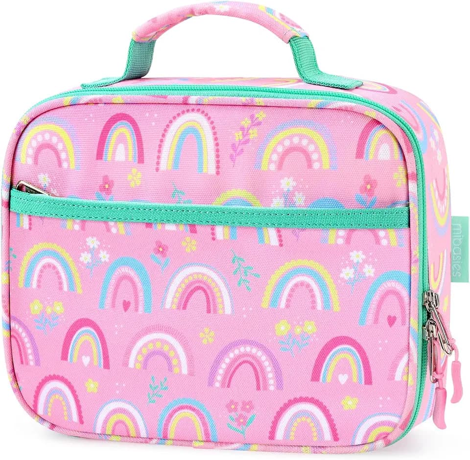 mibasies Kids Lunch Box for Girls, Insulated and Reusable Lunch Bag for School Preschool Kindergarten, Pink Rainbow
