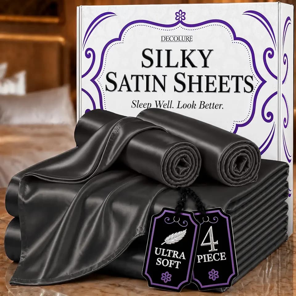 DECOLURE Satin Sheets Queen Size | Softer Than Silk | Luxury 4 Pc Bed Set