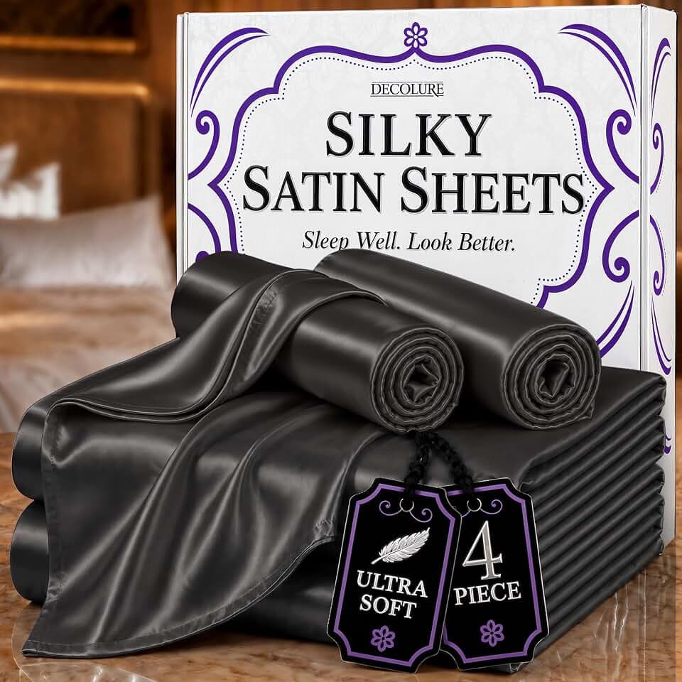 DECOLURE Satin Sheets King Size | Softer Than Silk | Luxury 4 Pc Bed Set