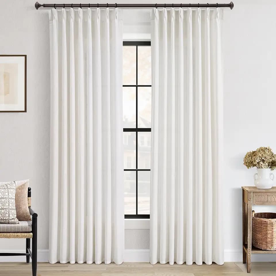 Linen Semi Sheer Pleated Curtains 92 inch Long for Living Room 2 Panels