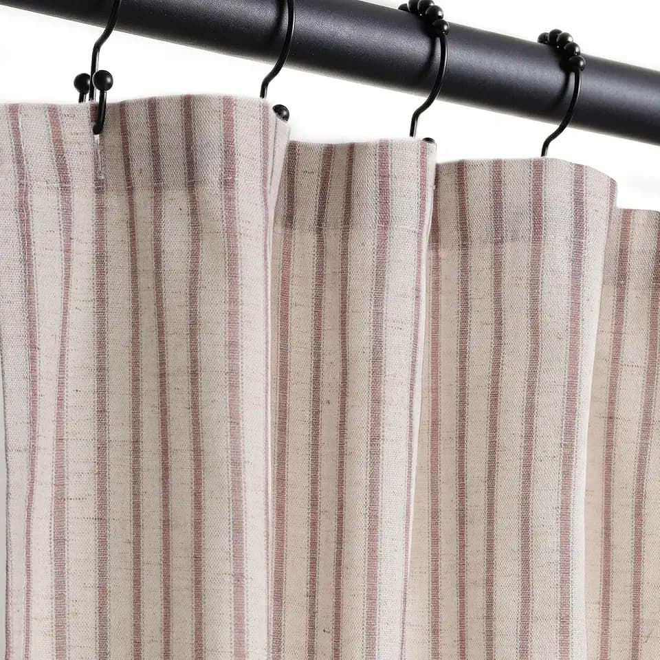 Farmhouse Striped Shower Curtain - 72x84 Inches, Linen Blend Fabric, Breathable & Machine Washable, Rustic Rust for Bathroom Decor (Hooks/Liner Not Included)