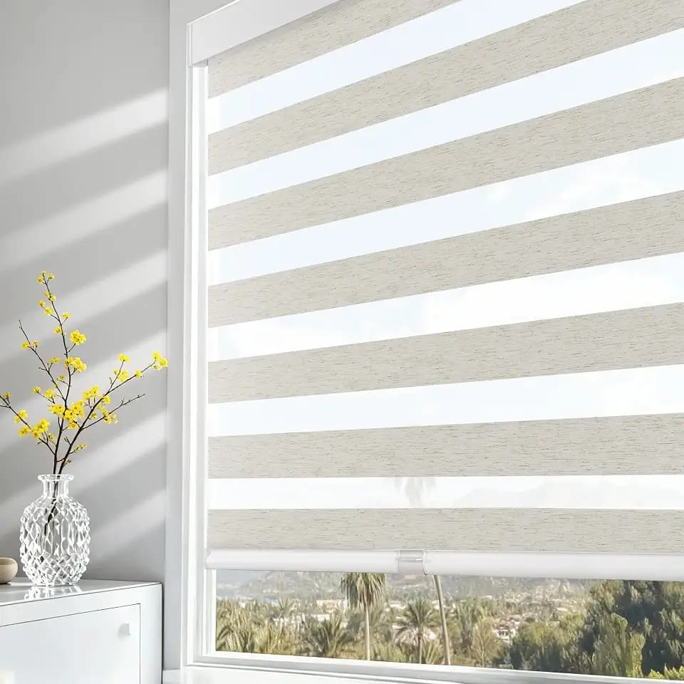 AOSKY Cordless Zebra Blinds for Indoor Windows, 34" W x 72" H, Linen Cream