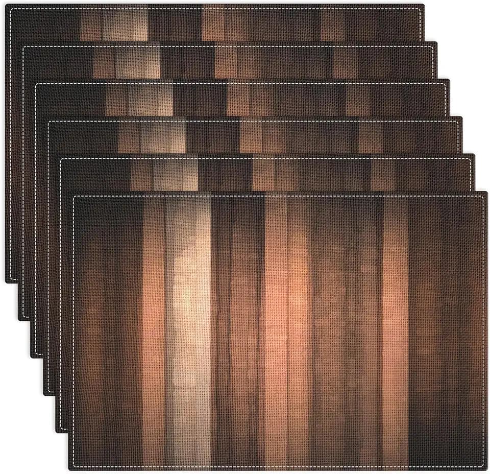 Emvency Farmhouse Placemats Set of 6, 12x18 Inch, Striped Rustic