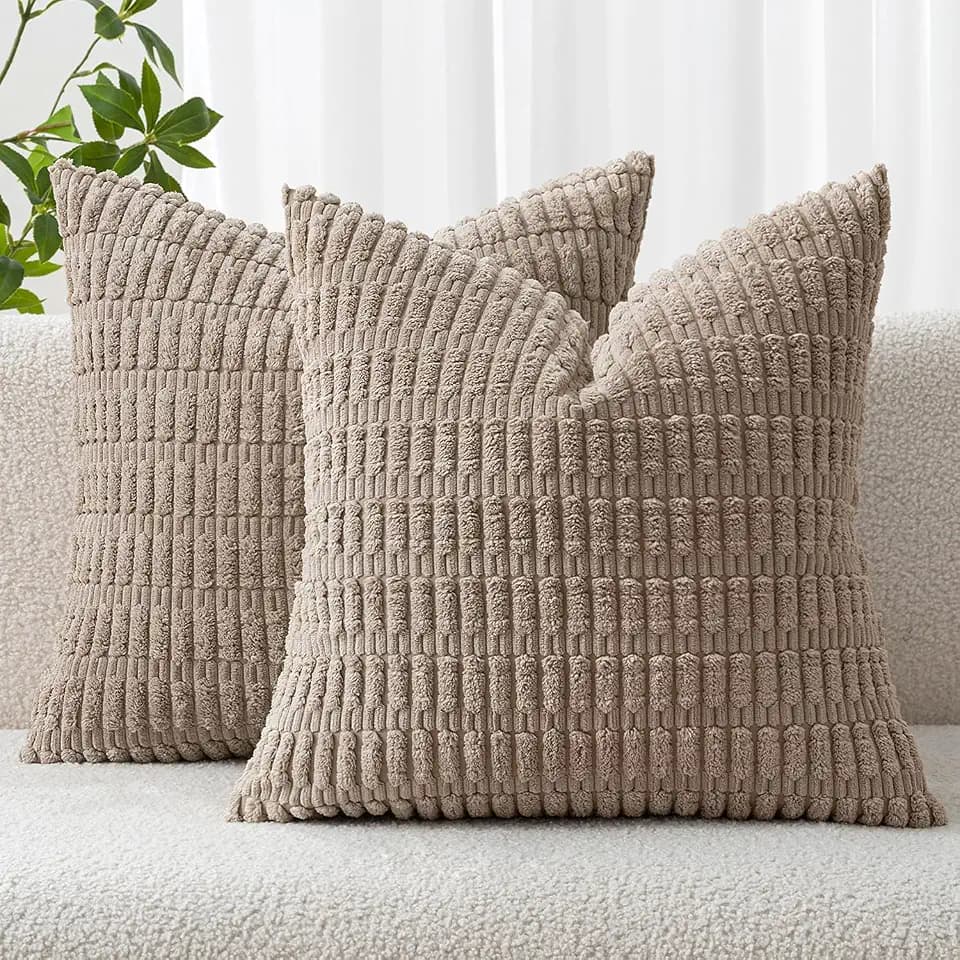 MIULEE Euro Sham Corduroy Decorative Throw Pillow Covers 24x24 Light Brown