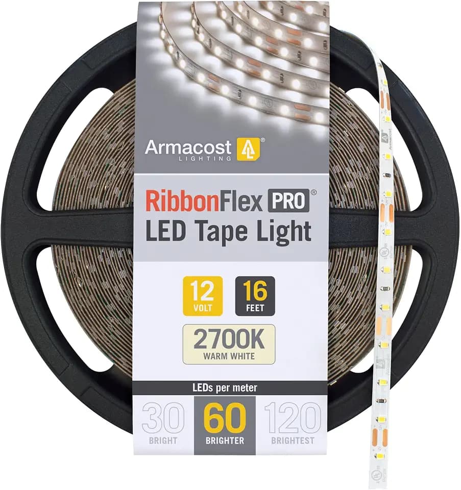 Armacost Lighting RibbonFlex Pro 12V White LED Strip Lights 60 LED/m, 2700K, 16.4 ft, 132230