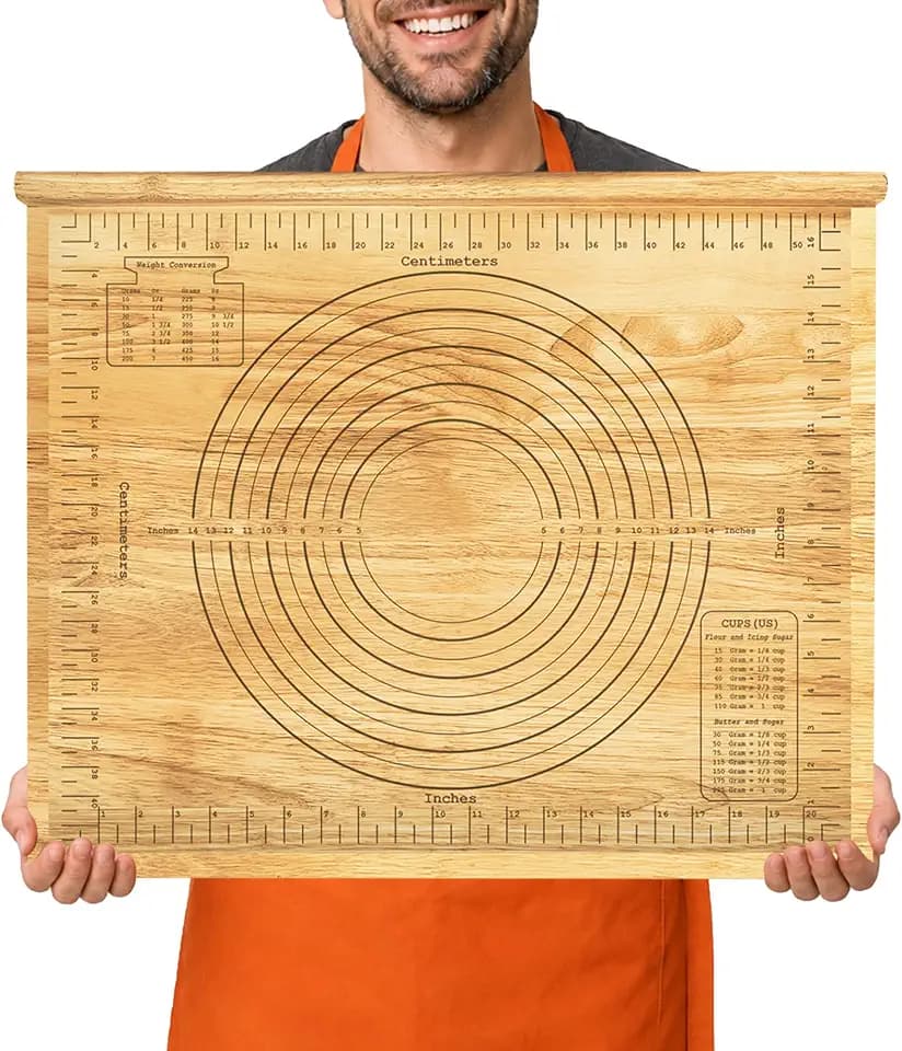 Wooden Pastry Board with Measurement, 23“ x 19" Kneading Board, 2 in 1 Pastry Baking Board with Lip