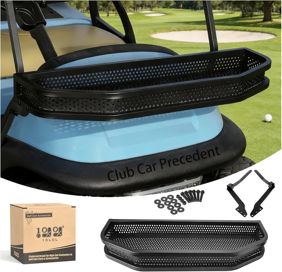 10L0L Golf Cart Front Cargo Basket for EZGO TXT/RXV、Club Car DS/Precedent、Yamaha G22/G29 - Heavy-Duty Steel Mesh Storage Rack, Gas/Electric Compatible