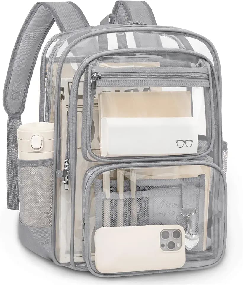 Attmu Clear Backpack for School, 17 inch Large Heavy Duty PVC Clear Bookbag
