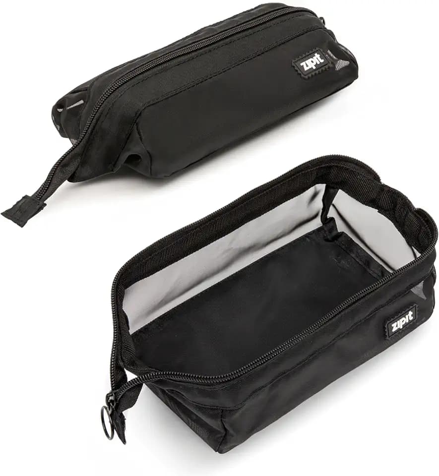 ZIPIT Lenny Mesh Pencil Case, Large Zipper Pouch for Girls and Boys, Black