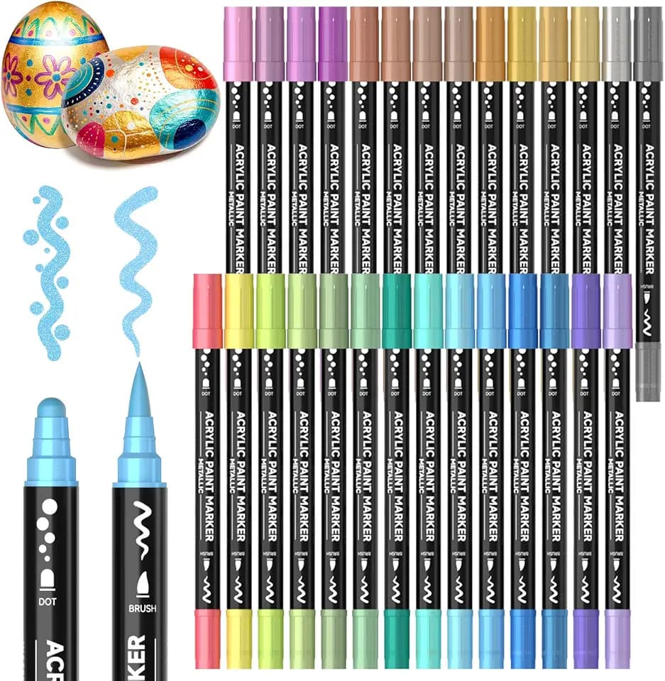 Shuttle Art 28 Metallic Brush & Dot Tip Acrylic Paint Markers