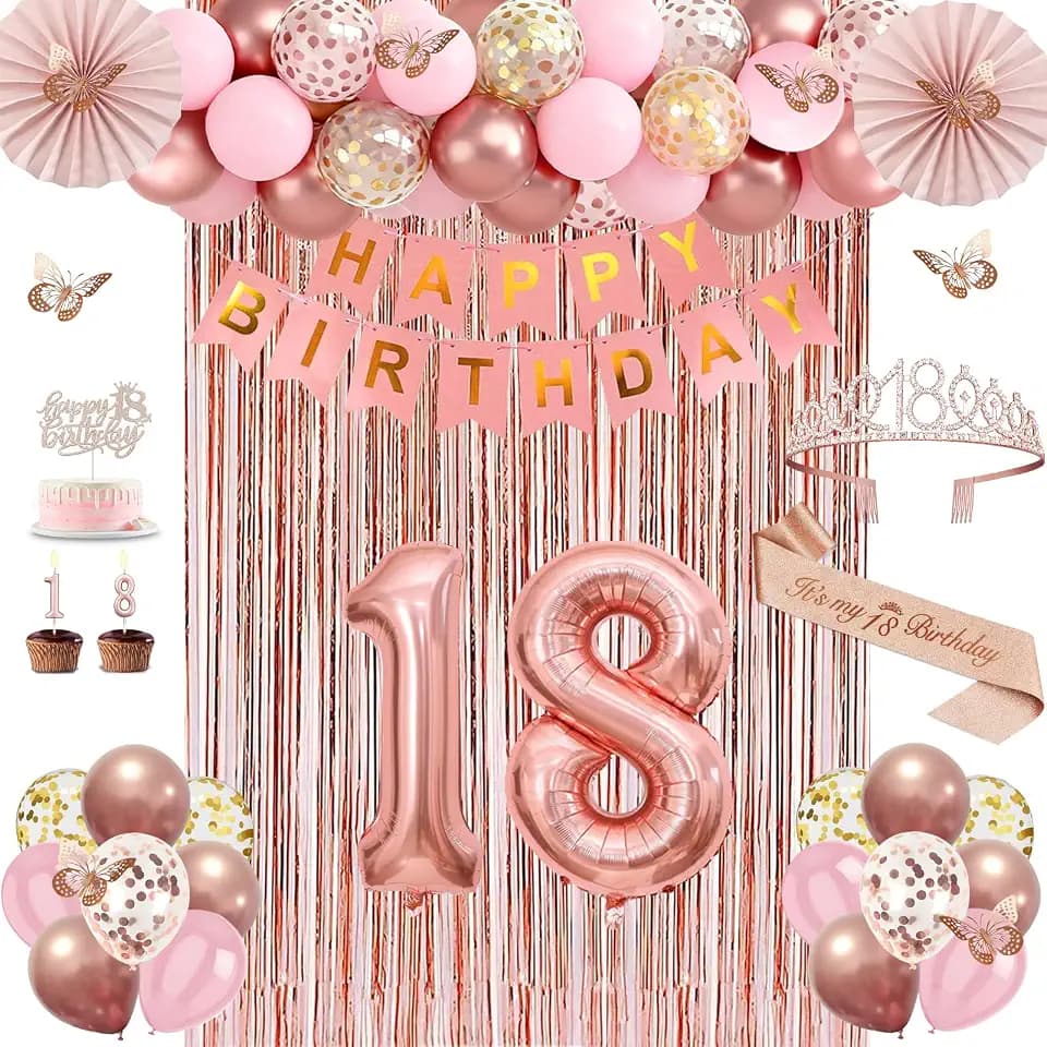 Juesly 18th Birthday Decorations for Girls, 50pcs 18 Year Old Party Set