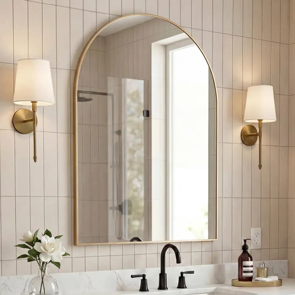 JONATHAN Y Elodie Arched Wall Mounted Vanity Mirror 26" x 38", Gold