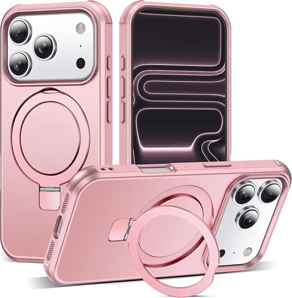 SKYLMW Compatible with iPhone 17 Pro Case with Stand,Rose Gold