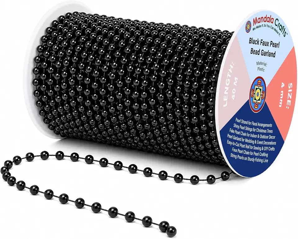 Mandala Crafts Faux 4mm Black Pearl Bead Garland Strand Chain