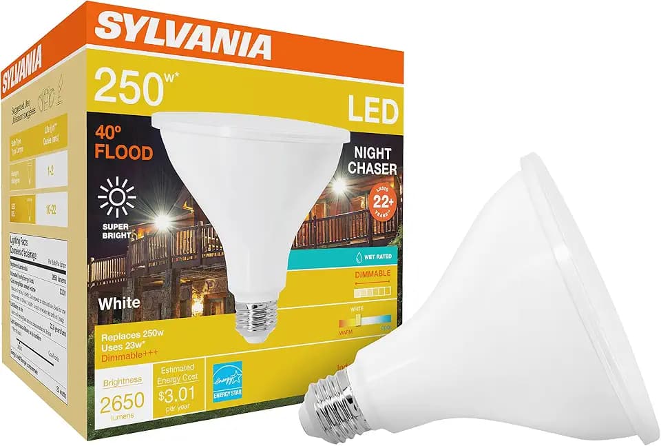 Sylvania Night Chaser LED PAR38 Light Bulb, 250W=25W, Dimmable, Super Bright 2650 Lumen, 3000K, Neutral White - 1 Pack (74793)