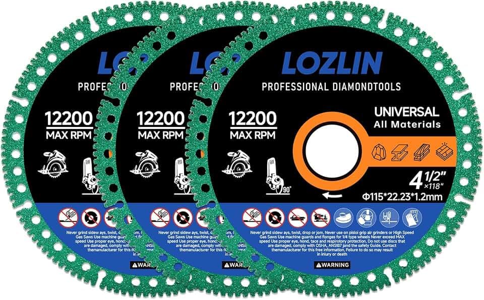 LOZLIN 4-1/2 Diamond Cutting Discs 3 Pack, 7/8 Arbor for Tile Stone Marble