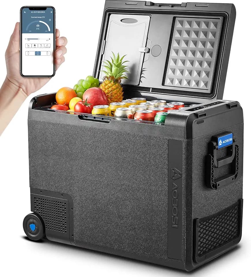 AAOBOSI 58L Kompressor Kühlbox mit App ,-20°C bis +20°C, LED-Beleuchtung