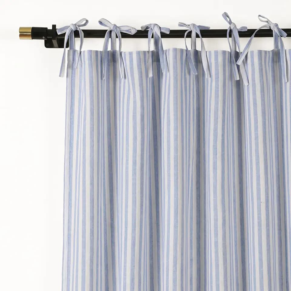 THE ART BOX Gauze Tie Top Curtains, Light Blue Striped, 72x42, 2 Panels