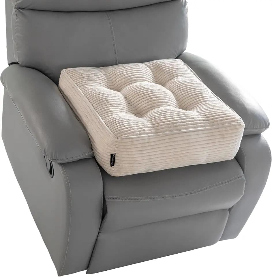 HIGOGOGO Tufted Corduroy Recliner Seat Cushion for Elderly, 20x20x6 Inch Extra Large Square Seat Cushion for Recliner Chair, Floor Pillow, Office Chair, Car, No Pressure on Thighs, Beige