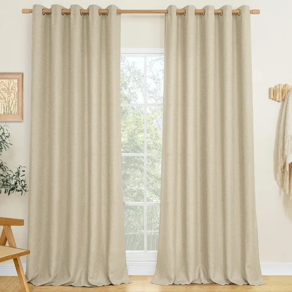 LAMIT 84 Inch Long Natural Oatmeal Linen Curtains for Bedroom 2 Panels