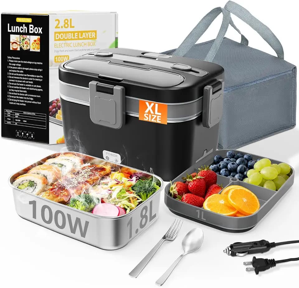 Electric Lunch Box for Adults, 2.8L Double Layer Heated LunchBox
