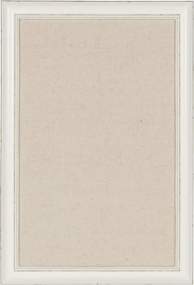 DesignOvation Macon Framed Linen Fabric Pinboard, 18x27, Soft White