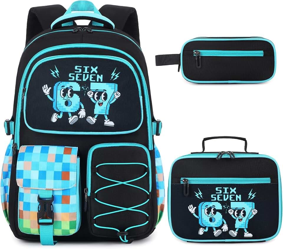 FIXITOK Backpack for Boys, 3PCS Cool Kids Boys Backpack with Lunch Box Pencil Case, Backpacks for Kids with USB Charging Port, School Backpacks for Teens Boy Kindergarten Elementary Middle School