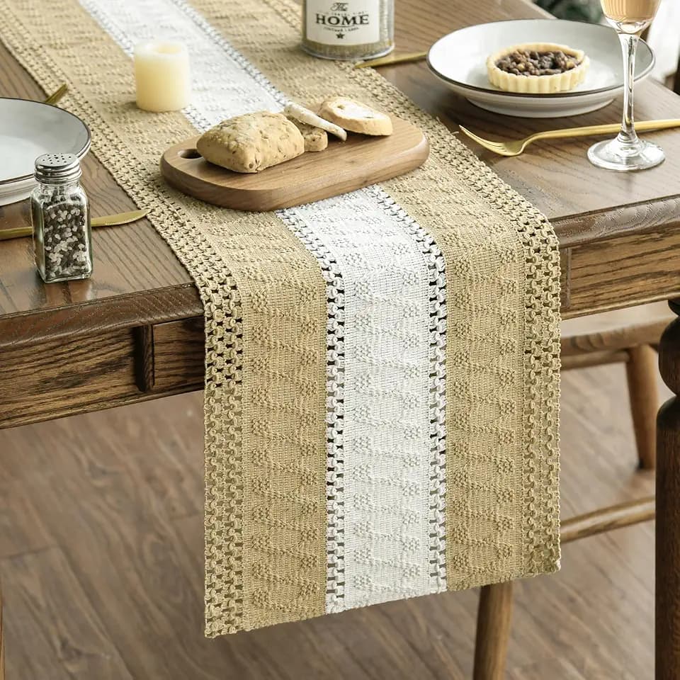Artoid Mode Burlap Brown Farmhouse Woven Table Runner 12x108 Inch