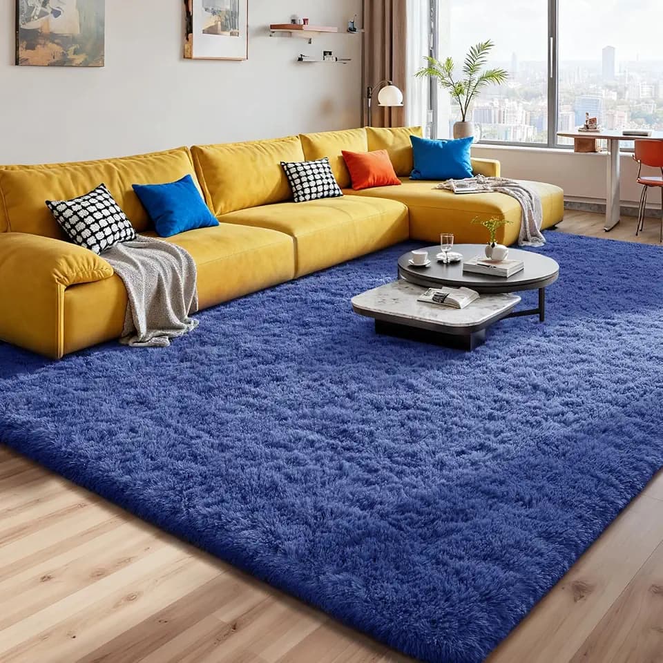 Modern Soft Fluffy Small Shaggy Rug for Bedroom Livingroom Dorm Kids Room Indoor Home Decorative, Non-Slip Plush Furry Fur Area Rugs Comfy Nursery Accent Floor Carpet 5X7 Feet, Light Navy