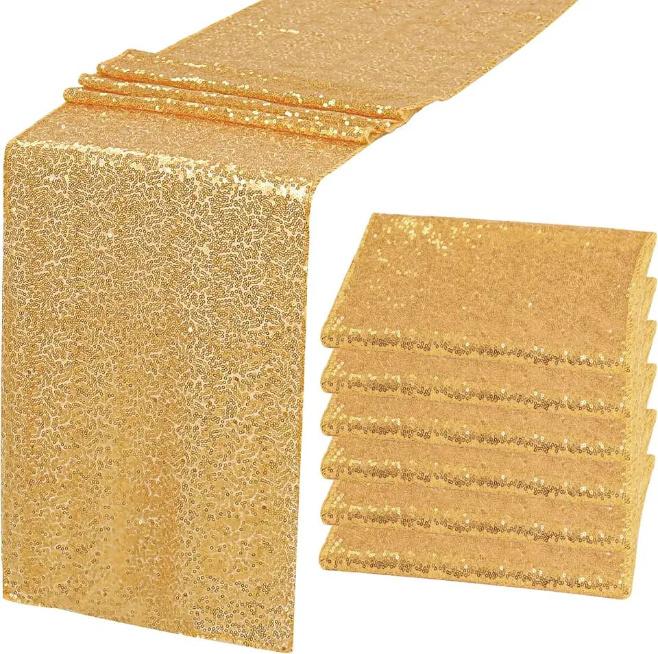 6 Pack Sequin Table Runner Sequin Table Cloths 12" x 108" Sparkle Table Runner for Baby Bridal Shower Wedding Birthday Party Table Decor (Champagne Gold)