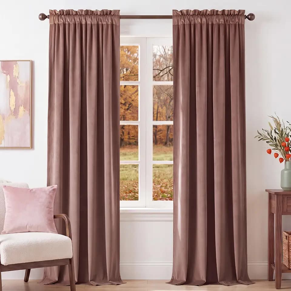 NICETOWN Dusty Rose Pink Velvet Curtains 96 inches Long Rod Pocket Top