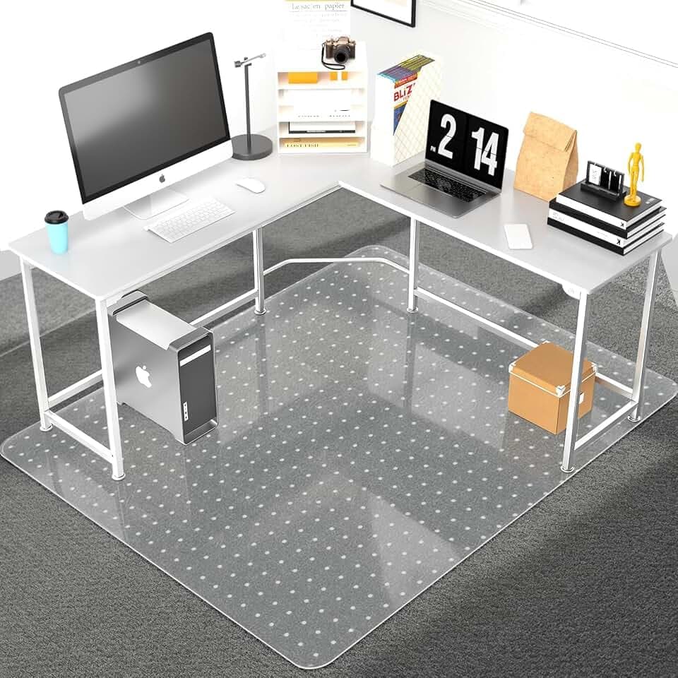 Office Chair Mat for Carpeted Floor, 63"x51" Clear Desk Mat for Carpet Large Protector Floor Mat On Low Pile Carpets, Easy Glide Rolling Plastic Floor Mat, Computer Chair Mat for Home Office