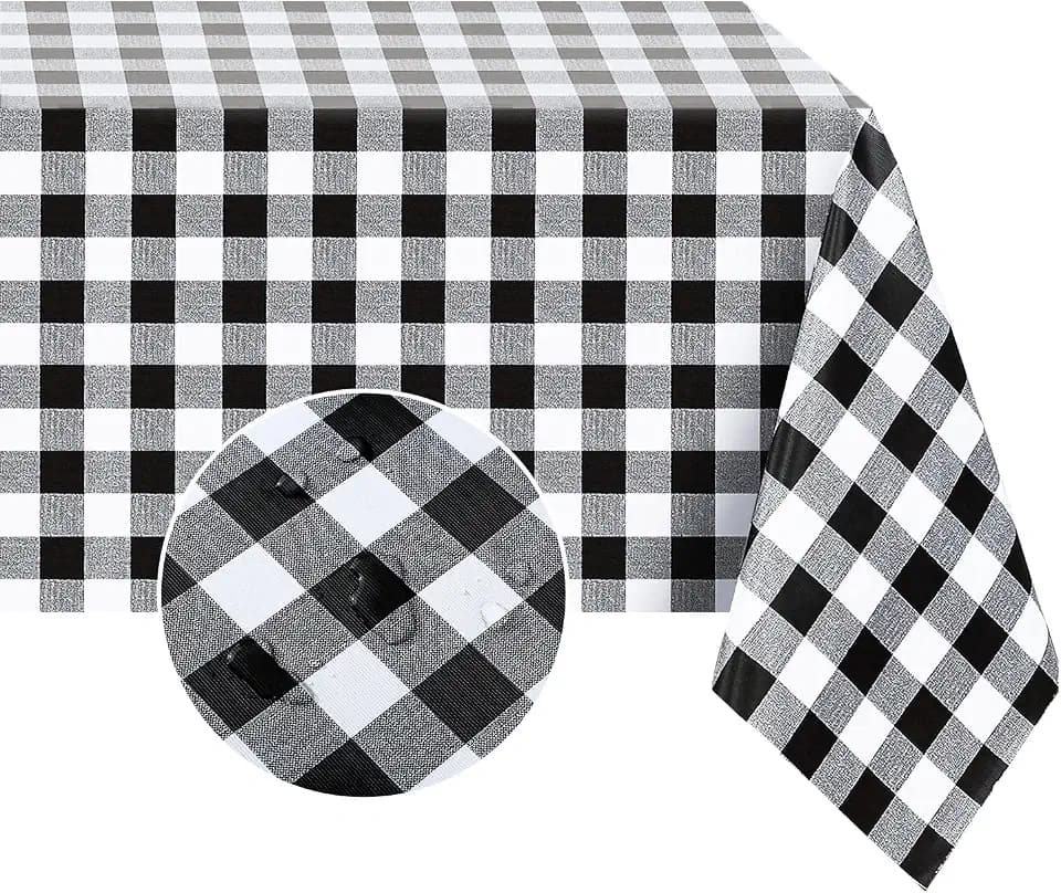 Romanstile Gingham Vinyl Tablecloth, Rectangle 54 x 120, Black and White