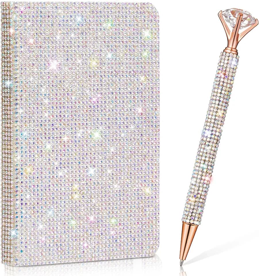 Silver A6 Rhinestone Notebook & Pen Set Bling Diary for Girls