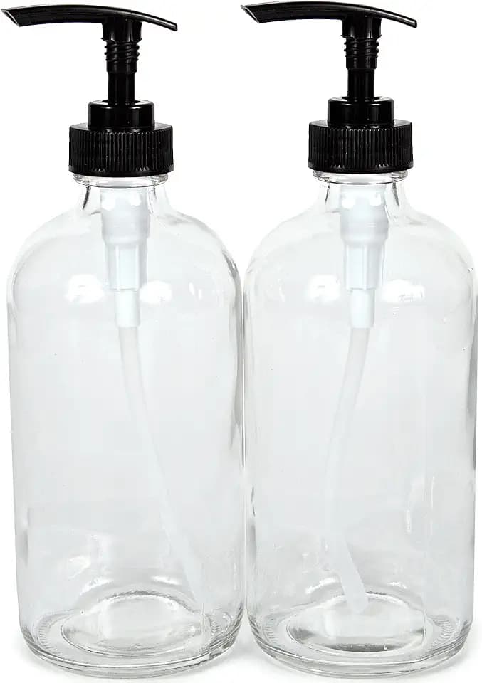 Vivaplex 16 oz Clear Glass Bottles with Black Lotion Pumps - 2 pk