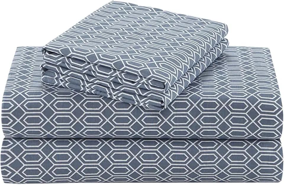 Comfort Spaces 100% Cotton Percale Sheets Twin XL Size 3 Pcs, Diamond Blue