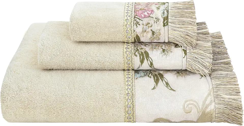 Loom and Mill Luxury Cotton Bath Towel Set 3 Piece, Ivory-Pearly Beige