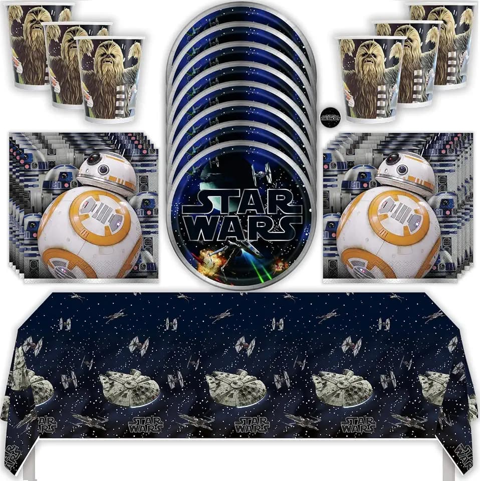 Star Wars Birthday Decorations Party Supplies Kit for 16 – Officially Licensed Star Wars Party Pack with 9 Inch Plates, Napkins, Table Cover and Cups (49 Pieces)