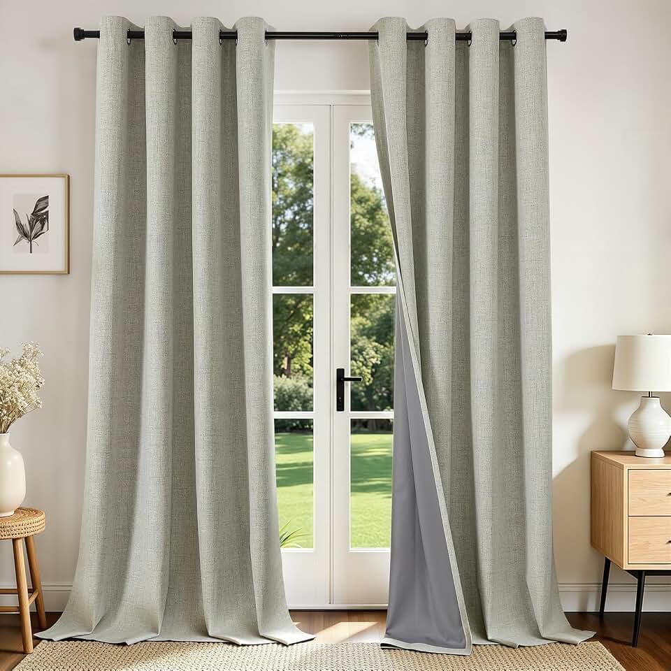 Joydeco Blackout Curtains 96 Inches Long 2 Panels Burg, Room Darkening Curtains for Bedroom, 100% Black Out Textured Thermal Drapes Privacy Protection 2 Panels Set(W52 x L96 Inch, Light Beige)